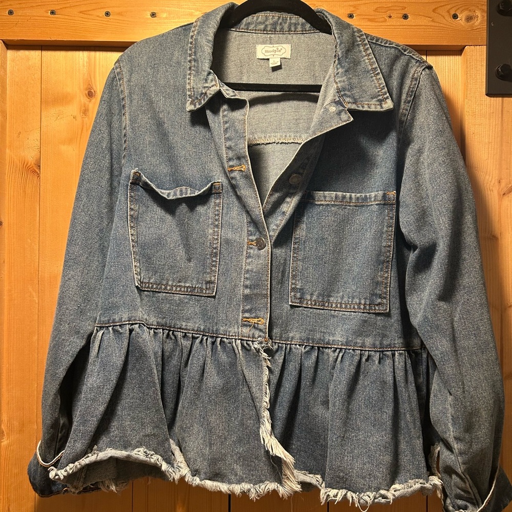 Mud Pie Blue Peplum Jean Jacket